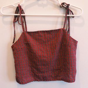 Brandy Melville red plaid crop tie shoulder tank